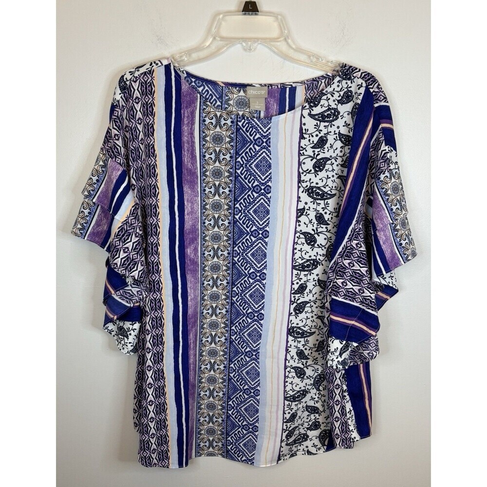 Chicos 2 Piece Set Mixed Print Flutter Sleeve Top… - image 4